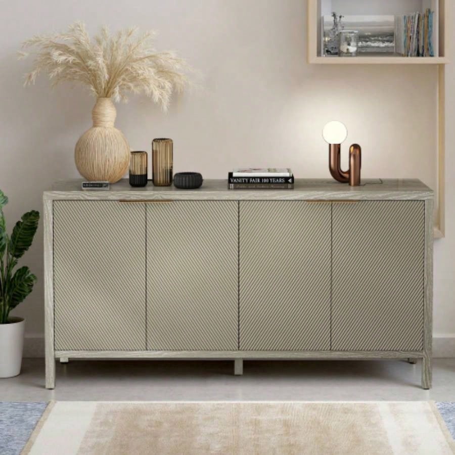 Sideboard Buffet Cabinet, 59 Storage Cabinet with Storage, Modern Wood Buffet Cabinet, Storage Cabinet with 4 Doors Adjustable Shelves Living Room, Dining Room, Kitchen and Entryway
