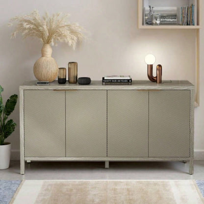 Sideboard Buffet Cabinet, 59 Storage Cabinet with Storage, Modern Wood Buffet Cabinet, Storage Cabinet with 4 Doors Adjustable Shelves Living Room, Dining Room, Kitchen and Entryway