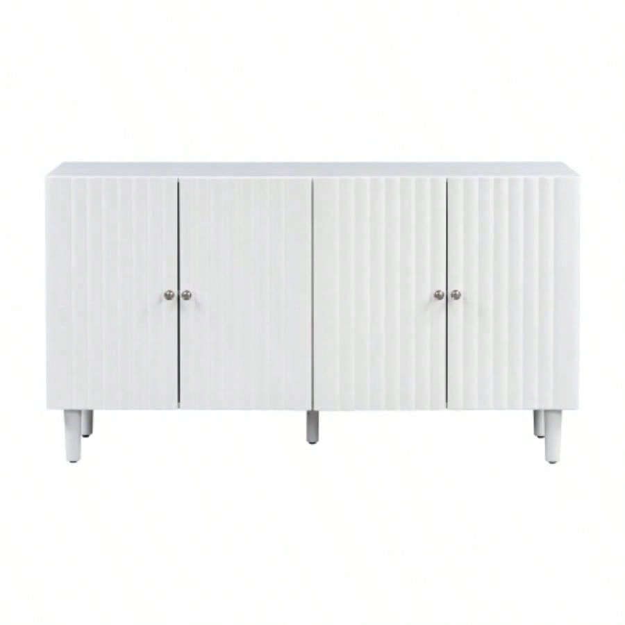 USTYLE Elegant Four - Door Sideboard with Wavy Pattern Doors, Cylindrical, and Sleek Metal Handles, Adjustable, Suitable Study, Entryway and Living Room