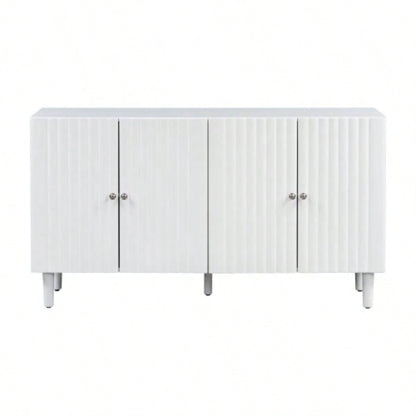 USTYLE Elegant Four - Door Sideboard with Wavy Pattern Doors, Cylindrical, and Sleek Metal Handles, Adjustable, Suitable Study, Entryway and Living Room