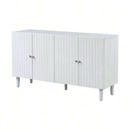 USTYLE Elegant Four - Door Sideboard with Wavy Pattern Doors, Cylindrical, and Sleek Metal Handles, Adjustable, Suitable Study, Entryway and Living Room