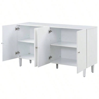 USTYLE Elegant Four - Door Sideboard with Wavy Pattern Doors, Cylindrical, and Sleek Metal Handles, Adjustable, Suitable Study, Entryway and Living Room