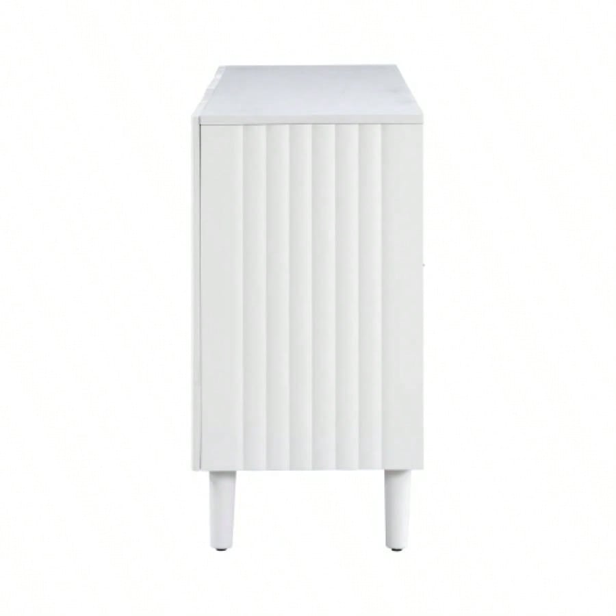 USTYLE Elegant Four - Door Sideboard with Wavy Pattern Doors, Cylindrical, and Sleek Metal Handles, Adjustable, Suitable Study, Entryway and Living Room