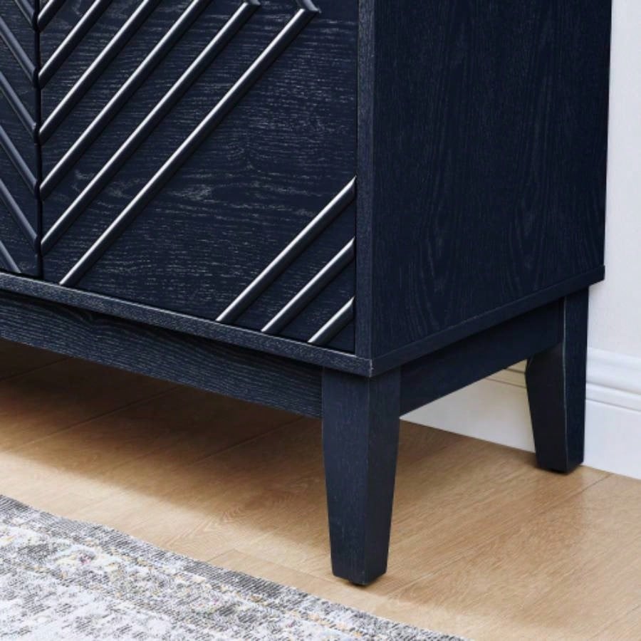 60.5 Buffet Cabinet with Storage, Farmhouse Fluted Sideboard with Geometric Pattern Adjustable Shelves, Mid Modern TV Stand Living Room Kitchen Dining Room Entryway, Blue