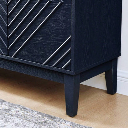 60.5 Buffet Cabinet with Storage, Farmhouse Fluted Sideboard with Geometric Pattern Adjustable Shelves, Mid Modern TV Stand Living Room Kitchen Dining Room Entryway, Blue