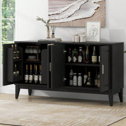 4 - Door Sideboard Storage Cabinet with Door Shelf Living Room and Dining Room, Two Large Cabinets with Adjustable Shelf, Black