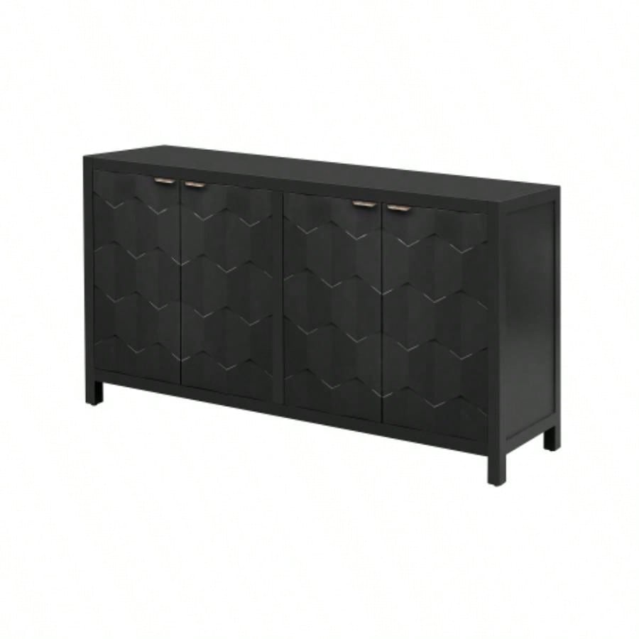 USTYLE Luxurious Four - Door Sideboard with Honeycomb Patterned Doors, Offering Ample Storage Study, Entrance and Living Room