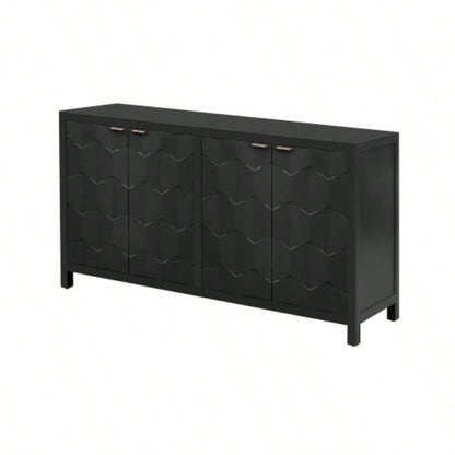 USTYLE Luxurious Four - Door Sideboard with Honeycomb Patterned Doors, Offering Ample Storage Study, Entrance and Living Room
