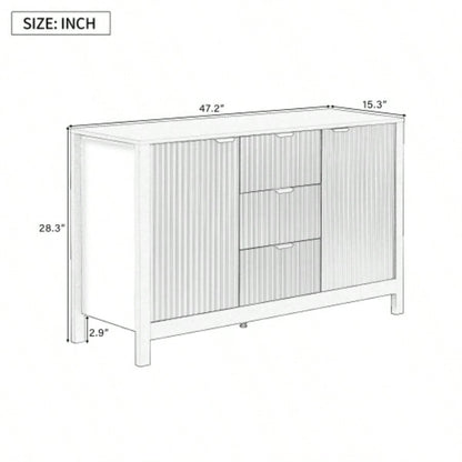 USTYLE Sideboard with Wave Design - 3 Adjustable Shelves, 3 Drawers Soft - Close Doors, Storage Console Table with Metal Handles, Suitable Study, Hallway and Living Room, 3 Colors