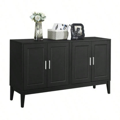 4 - Door Sideboard Storage Cabinet with Door Shelf Living Room and Dining Room, Two Large Cabinets with Adjustable Shelf, Black