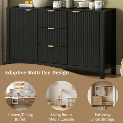 USTYLE Sideboard with Wave Design - 3 Adjustable Shelves, 3 Drawers Soft - Close Doors, Storage Console Table with Metal Handles, Suitable Study, Hallway and Living Room, 3 Colors