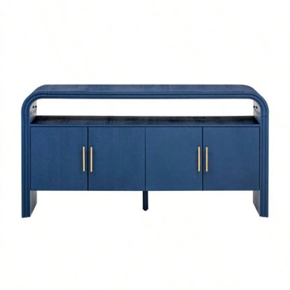 USTYLE 59.8 Retro Minimalist Curved Sideboard with Gold Handles, Multifunctional Storage Buffet Cabinet with 4 Doors, Entryway Console Table with Open Shelf Living Room, Dining Room