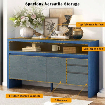 UStyle 60 3 - Door Sideboard with 3 Drawers - Modern Solid Ash Veneer MDF Sideboard, Semi - Open Shelf Center Semi - Circular Cutout in Back Panel, Large Storage Cabinet Living Room, Hallway, Dining