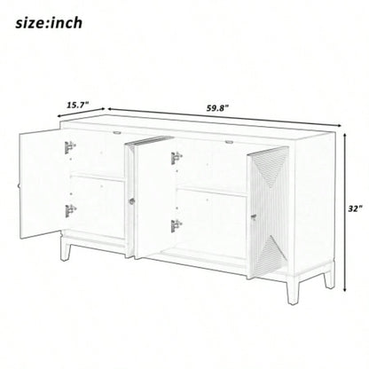 USTYLE Sleek Storage Cabinet Sideboard Buffet with Vertical Line Design, Suitable Study, Entrance and Living Room