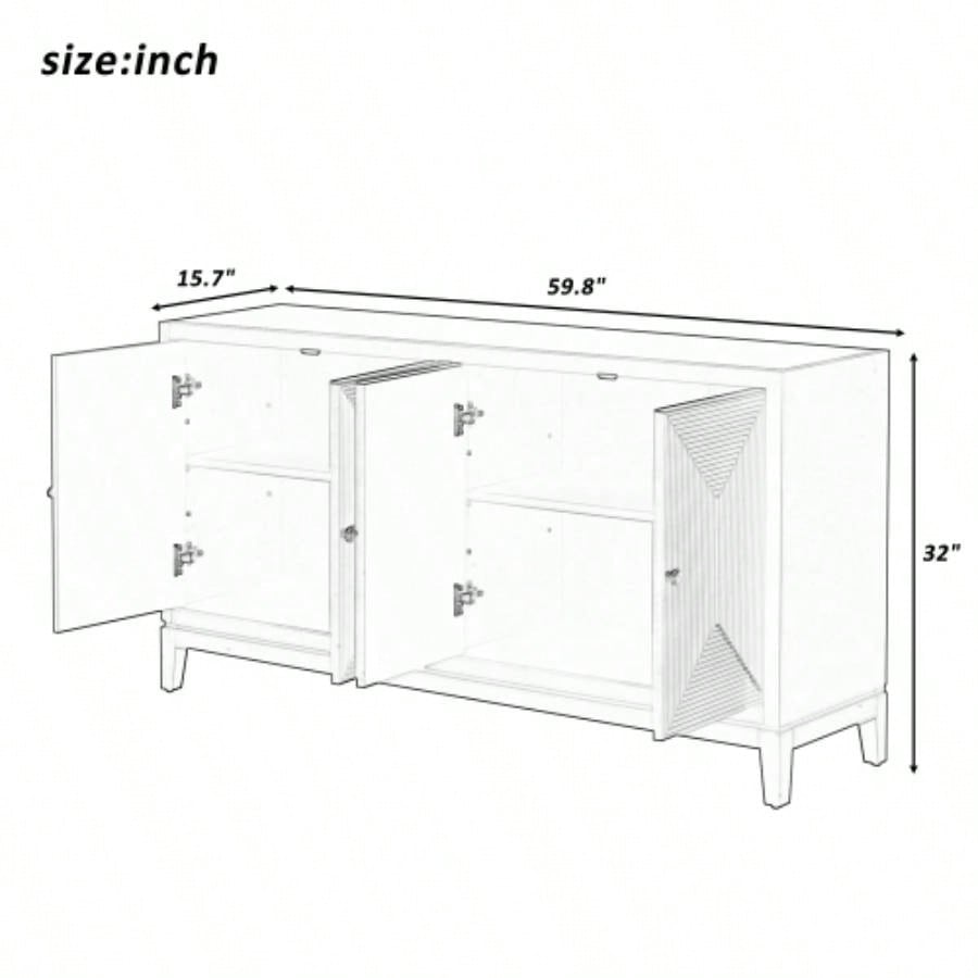 USTYLE Sleek Storage Cabinet Sideboard Buffet with Vertical Line Design, Suitable Study, Entrance and Living Room