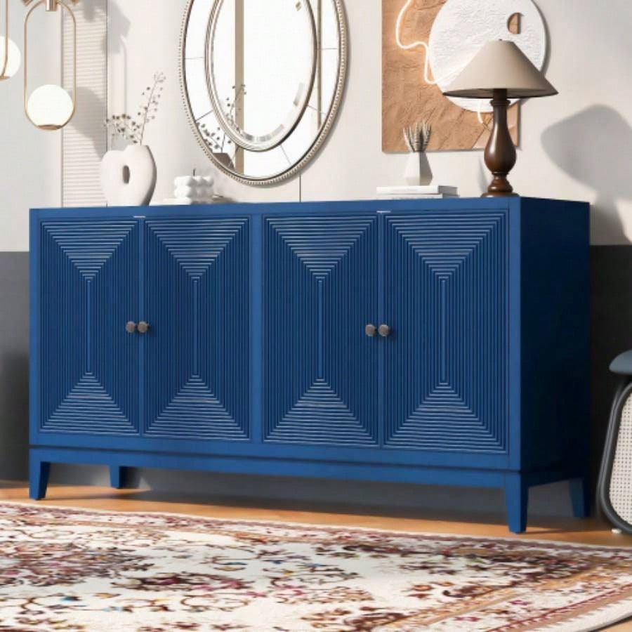 USTYLE Sleek Storage Cabinet Sideboard Buffet with Vertical Line Design, Suitable Study, Entrance and Living Room