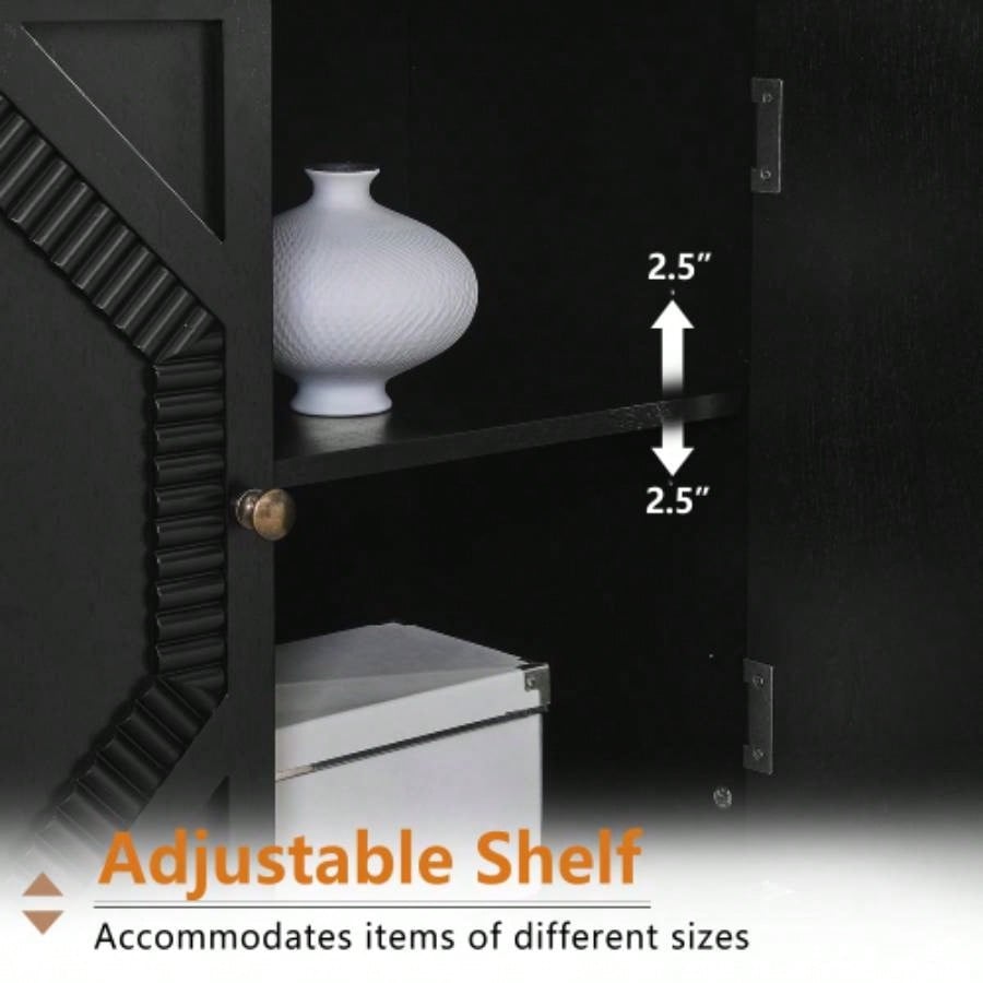 65.2 Mid Modern Sideboard Buffet Cabinet with Storage, Symmetrical Geometric Accent Coffee Bar Wine Bar Storage Cabinet, Large Console Table Living Room/Entryway/Kitchen, Black