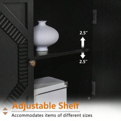 65.2 Mid Modern Sideboard Buffet Cabinet with Storage, Symmetrical Geometric Accent Coffee Bar Wine Bar Storage Cabinet, Large Console Table Living Room/Entryway/Kitchen, Black