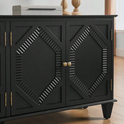 65.2 Mid Modern Sideboard Buffet Cabinet with Storage, Symmetrical Geometric Accent Coffee Bar Wine Bar Storage Cabinet, Large Console Table Living Room/Entryway/Kitchen, Black
