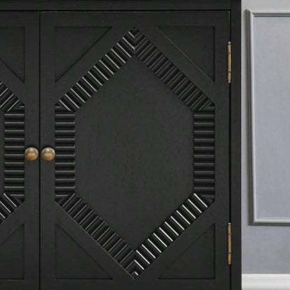 65.2 Mid Modern Sideboard Buffet Cabinet with Storage, Symmetrical Geometric Accent Coffee Bar Wine Bar Storage Cabinet, Large Console Table Living Room/Entryway/Kitchen, Black