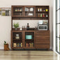 63 Large Kitchen Hutch Cabinet, Freestanding Pantry Cabinets Storage Kitchen Cupboard with 4 Doors, 4 Drawers Microwave Shelf, Walnut