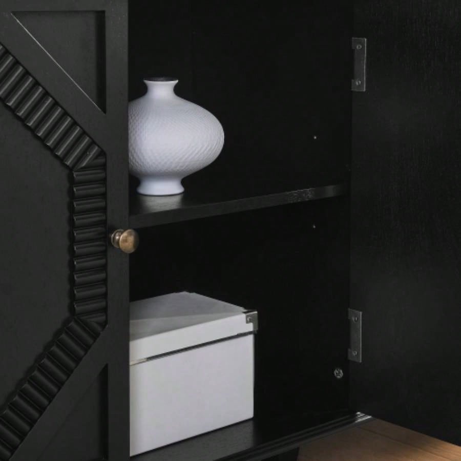 65.2 Mid Modern Sideboard Buffet Cabinet with Storage, Symmetrical Geometric Accent Coffee Bar Wine Bar Storage Cabinet, Large Console Table Living Room/Entryway/Kitchen, Black