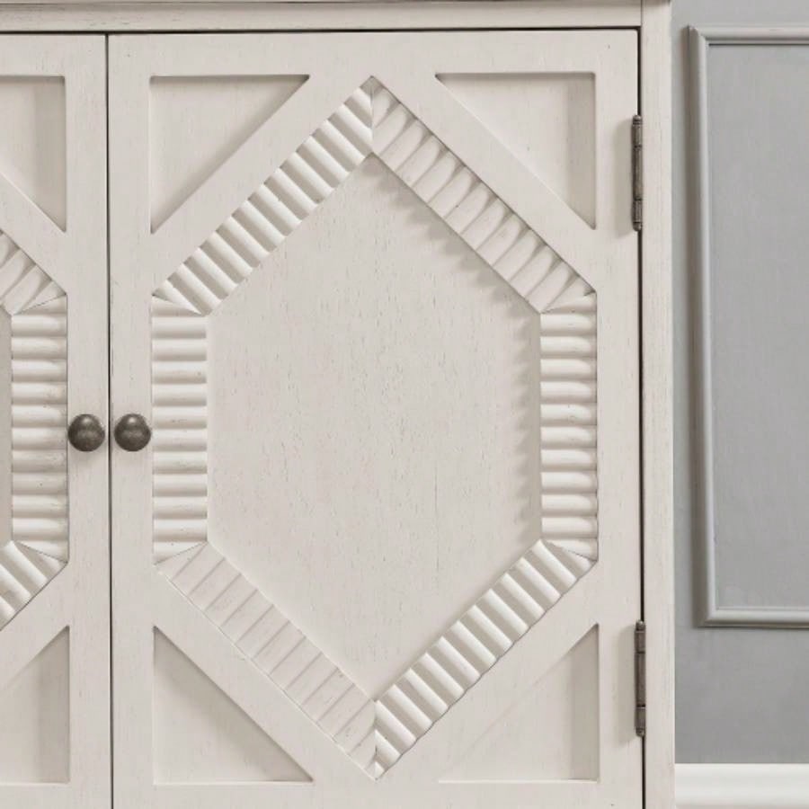 65.2 Mid Modern Sideboard Buffet Cabinet with Storage, Symmetrical Geometric Accent Coffee Bar Wine Bar Storage Cabinet, Large Console Table Living Room/Entryway/Kitchen, Antique White