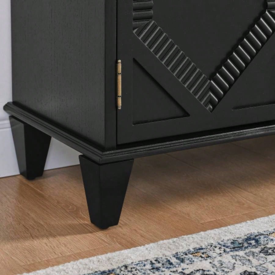 65.2 Mid Modern Sideboard Buffet Cabinet with Storage, Symmetrical Geometric Accent Coffee Bar Wine Bar Storage Cabinet, Large Console Table Living Room/Entryway/Kitchen, Black