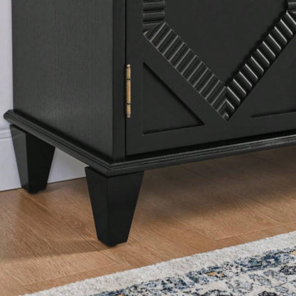 65.2 Mid Modern Sideboard Buffet Cabinet with Storage, Symmetrical Geometric Accent Coffee Bar Wine Bar Storage Cabinet, Large Console Table Living Room/Entryway/Kitchen, Black