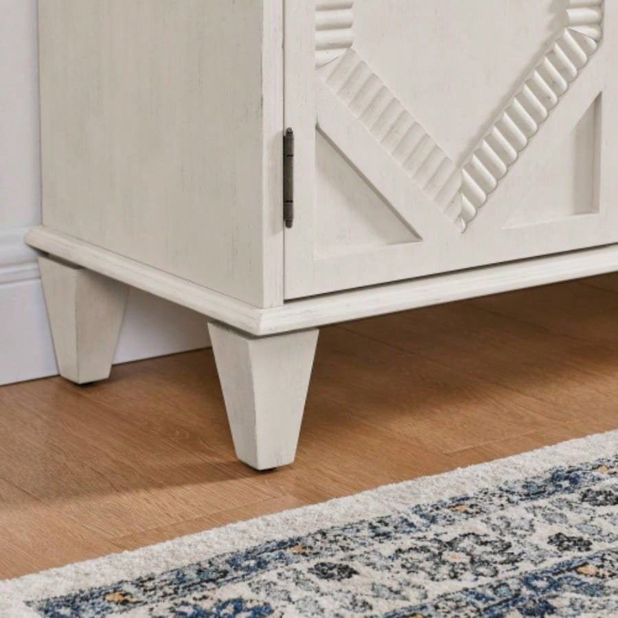 65.2 Mid Modern Sideboard Buffet Cabinet with Storage, Symmetrical Geometric Accent Coffee Bar Wine Bar Storage Cabinet, Large Console Table Living Room/Entryway/Kitchen, Antique White