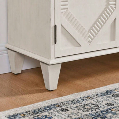 65.2 Mid Modern Sideboard Buffet Cabinet with Storage, Symmetrical Geometric Accent Coffee Bar Wine Bar Storage Cabinet, Large Console Table Living Room/Entryway/Kitchen, Antique White