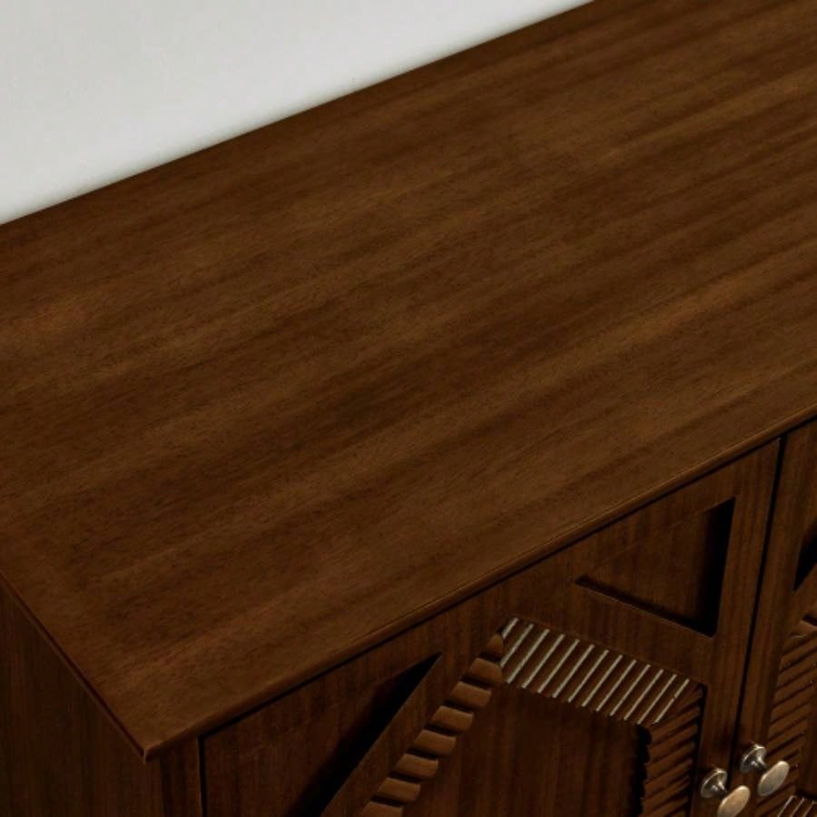 65.2 Mid Modern Sideboard Buffet Cabinet with Storage, Symmetrical Geometric Accent Coffee Bar Wine Bar Storage Cabinet, Large Console Table Living Room/Entryway/Kitchen, Walnut