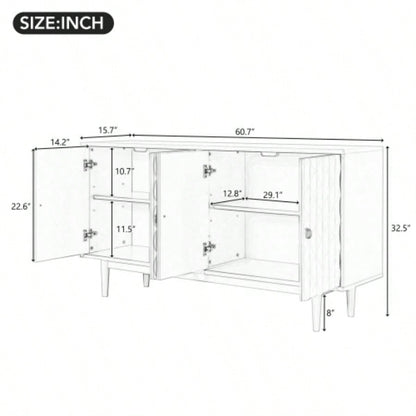 TREXM Modern 4 - door Sideboard with Convex Pattern Doors and 2 Silver Handle Living Room, Dining Room, Kitchen Almond