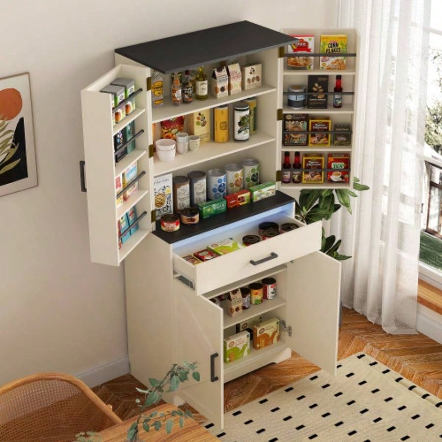 Modern Wooden Cabinet with Sturdy Frame Living Room, Entryway, Bedroom, Hallway, Office, with LEDs, with Drawer