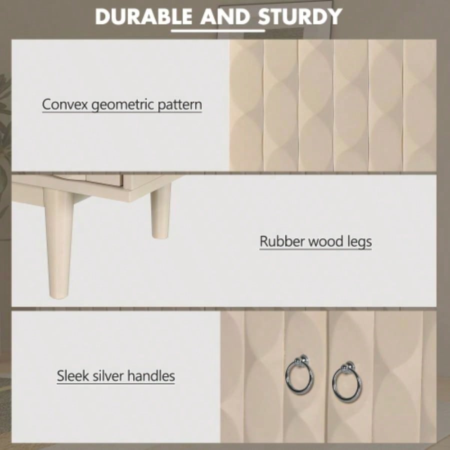 TREXM Modern 4 - door Sideboard with Convex Pattern Doors and 2 Silver Handle Living Room, Dining Room, Kitchen Almond