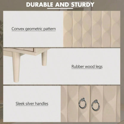 TREXM Modern 4 - door Sideboard with Convex Pattern Doors and 2 Silver Handle Living Room, Dining Room, Kitchen Almond