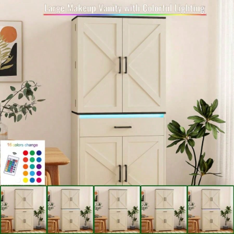 Modern Wooden Cabinet with Sturdy Frame Living Room, Entryway, Bedroom, Hallway, Office, with LEDs, with Drawer