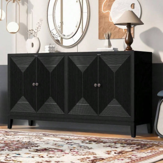 USTYLE Sleek Storage Cabinet Sideboard Buffet with Vertical Line Design, Suitable Study, Entrance and Living Room