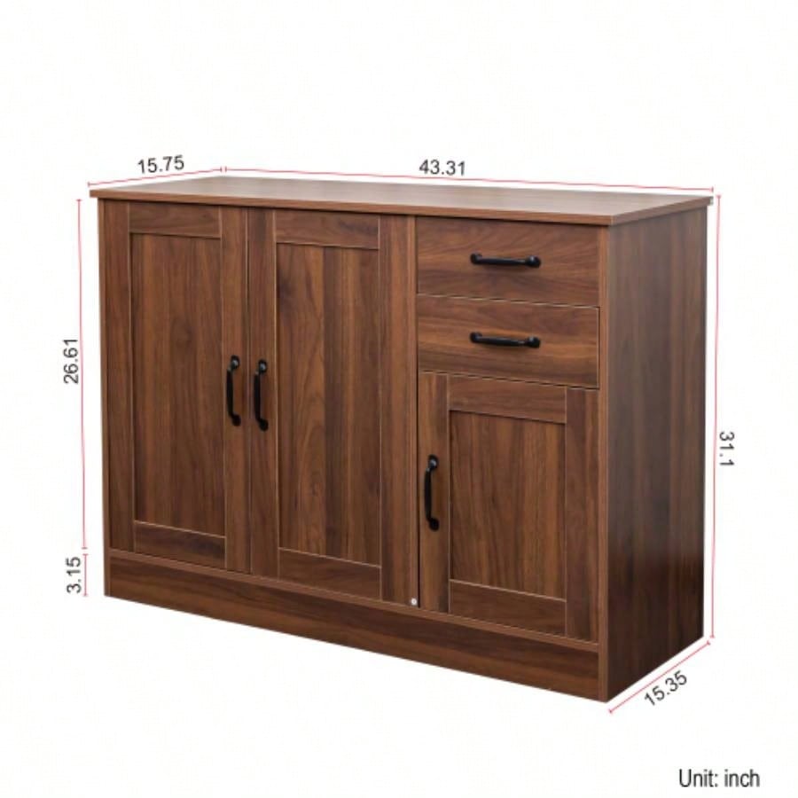 Modern Wood Buffet Sideboard with 2 doors1 Storage and 2drawers - Entryway Serving Storage Cabinet Doors - Dining Room Console, 43.3 Inch
