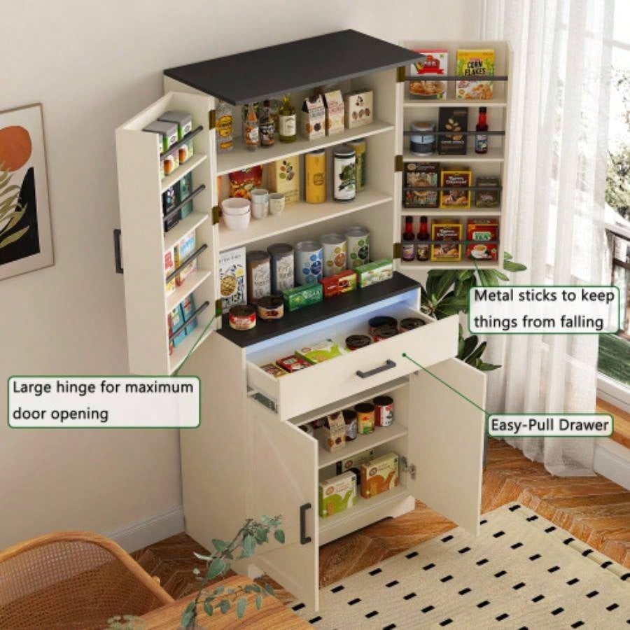 Modern Wooden Cabinet with Sturdy Frame Living Room, Entryway, Bedroom, Hallway, Office, with LEDs, with Drawer