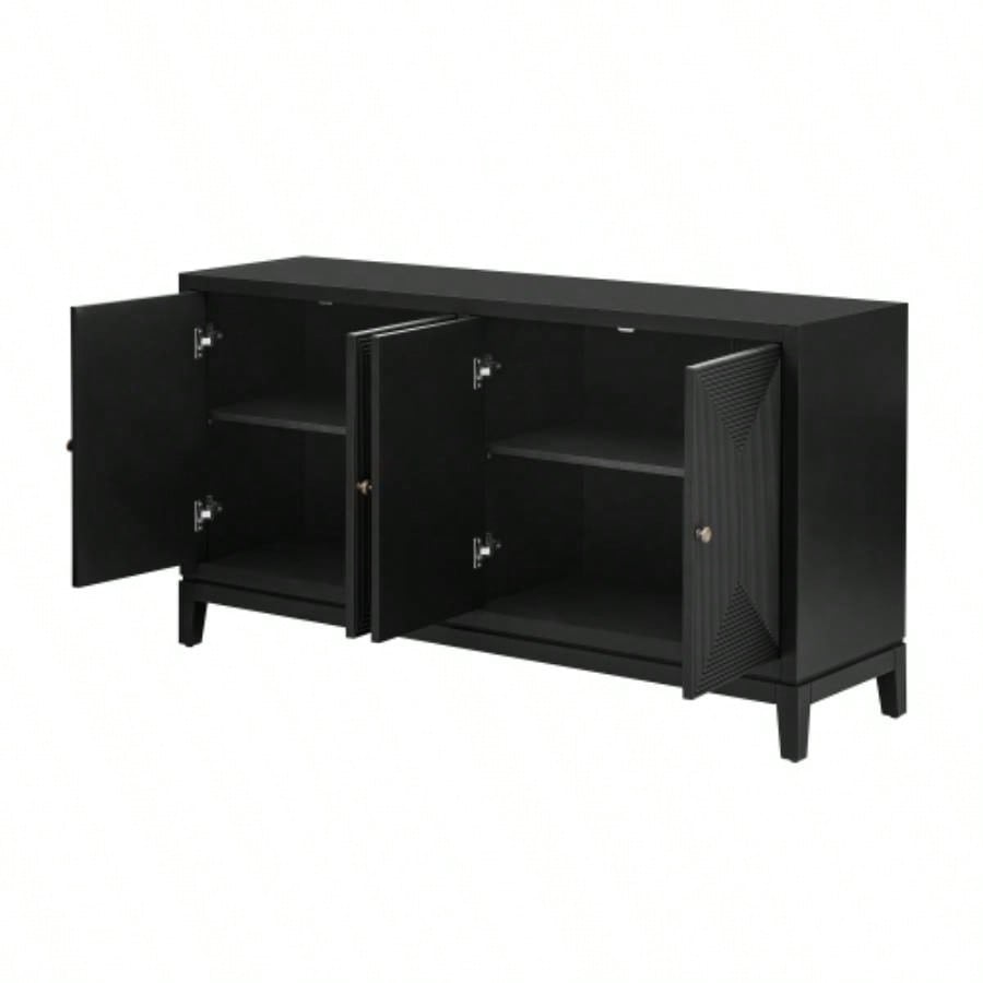 USTYLE Sleek Storage Cabinet Sideboard Buffet with Vertical Line Design, Suitable Study, Entrance and Living Room