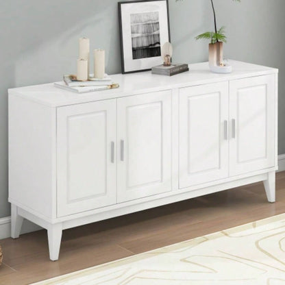4 - Door Sideboard Storage Cabinet with Door Shelf Living Room and Dining Room, Two Large Cabinets with Adjustable Shelf, White