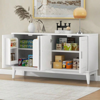 4 - Door Sideboard Storage Cabinet with Door Shelf Living Room and Dining Room, Two Large Cabinets with Adjustable Shelf, White