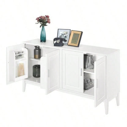 4 - Door Sideboard Storage Cabinet with Door Shelf Living Room and Dining Room, Two Large Cabinets with Adjustable Shelf, White