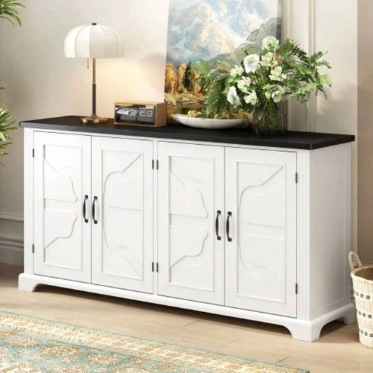 USTYLE American Country Style Wooden Sideboard with Pine Doors and, 4 Metal Handles, Hallway Entryway Living Room Dining Room