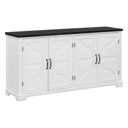 USTYLE American Country Style Wooden Sideboard with Pine Doors and, 4 Metal Handles, Hallway Entryway Living Room Dining Room