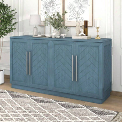 TREXM Sideboard Buffet Cabinet with Storage, Buffet Cabinet with Adjustable Shelves and Silver Handles Sideboard Cabinet Kitchen, Dining Room, Living Room, Antique Blue