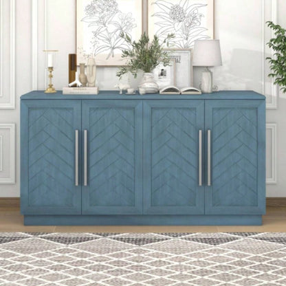TREXM Sideboard Buffet Cabinet with Storage, Buffet Cabinet with Adjustable Shelves and Silver Handles Sideboard Cabinet Kitchen, Dining Room, Living Room, Antique Blue