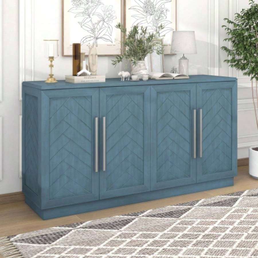 TREXM Sideboard Buffet Cabinet with Storage, Buffet Cabinet with Adjustable Shelves and Silver Handles Sideboard Cabinet Kitchen, Dining Room, Living Room, Antique Blue