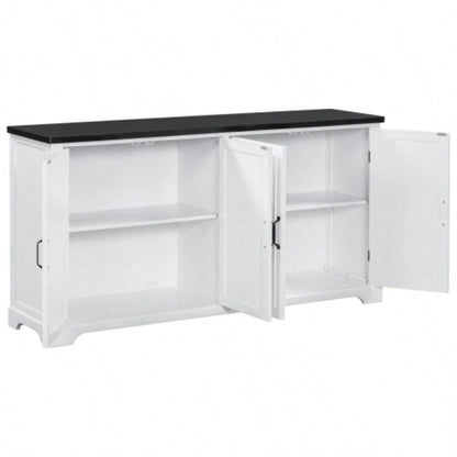 USTYLE American Country Style Wooden Sideboard with Pine Doors and, 4 Metal Handles, Hallway Entryway Living Room Dining Room